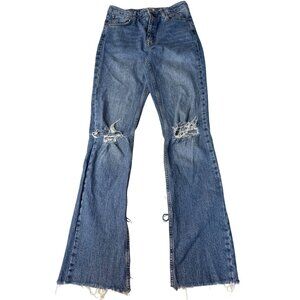 Zara Distressed Flared Blue Jeans With Frayed Hems Womens Size 8